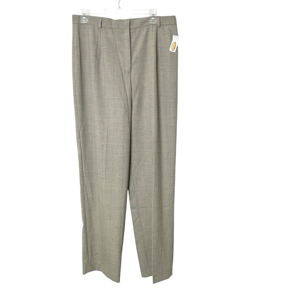 Talbots Foxcroft Stretch Trouser Pants 14 Gray Windowpane Plaid Straight Leg